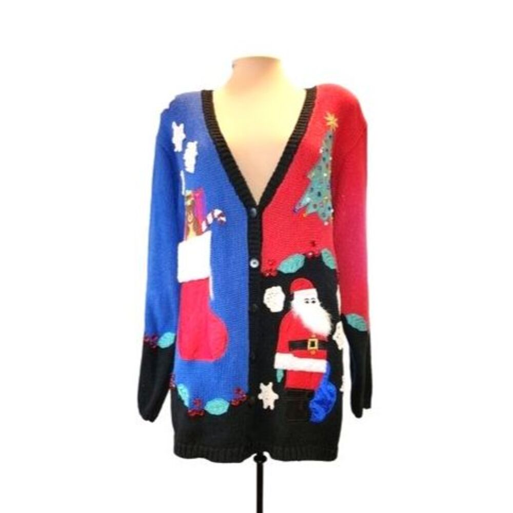 Vintage Yarnworks Multicolored and Embellished Christmas Cardigan Size‎ M